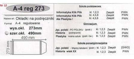 Okładka na podr A4 regulowana nr 12 (25szt) NARNIA