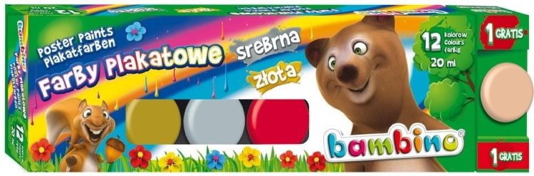 Farby plakatowe 12 kolorów 20ml BAMBINO