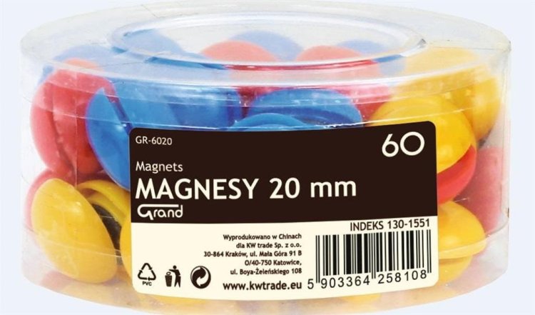 Magnesy 20mm tuba 60szt GRAND