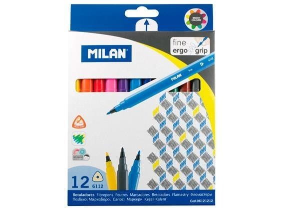 Flamastry trójkątne cienkie 12 kolorów MILAN