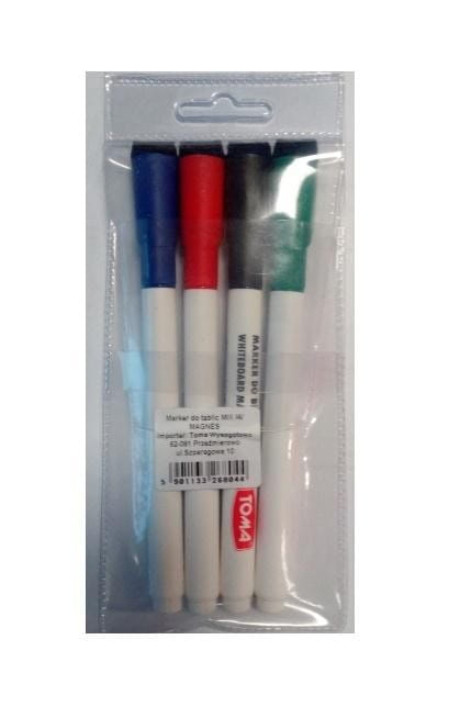 Marker do tablic 4 kolory + magnes + ścierak TOMA