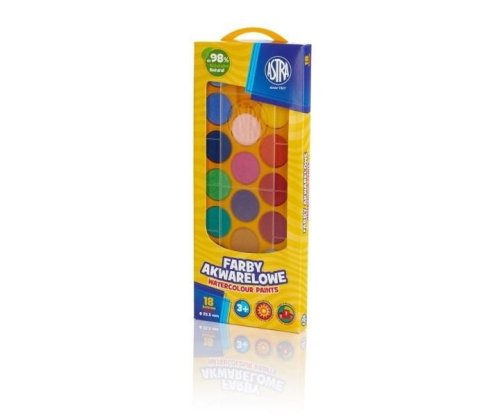 Farby akwarelowe fi 23.5mm 18 kolorów ASTRA