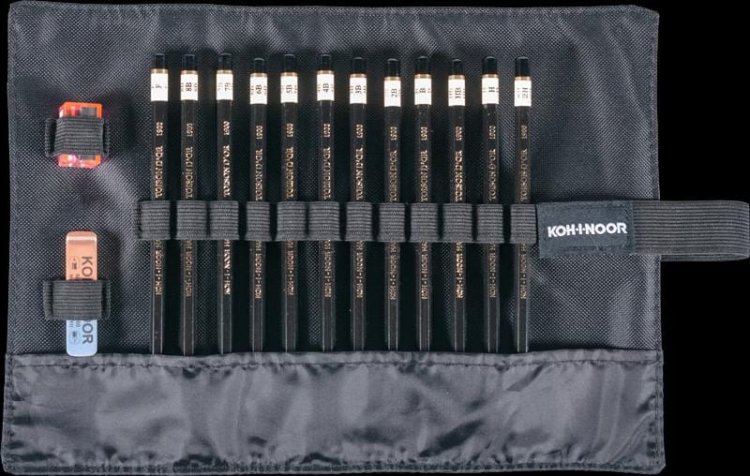 Zestaw ołówków w czarnym piórniku 8B-2H 12 sztuk