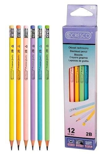Ołówek trójkątny 2B z gumką Pastel 12szt.