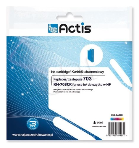 Tusz ACTIS KH-703CR (zamiennik HP 703 CD888AE; Standard; 12 ml; kolor)