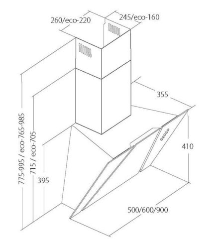 Okap kominowy AKPO WK-4 CETIAS 50 CZARNY (500mm; front czarne szkło)