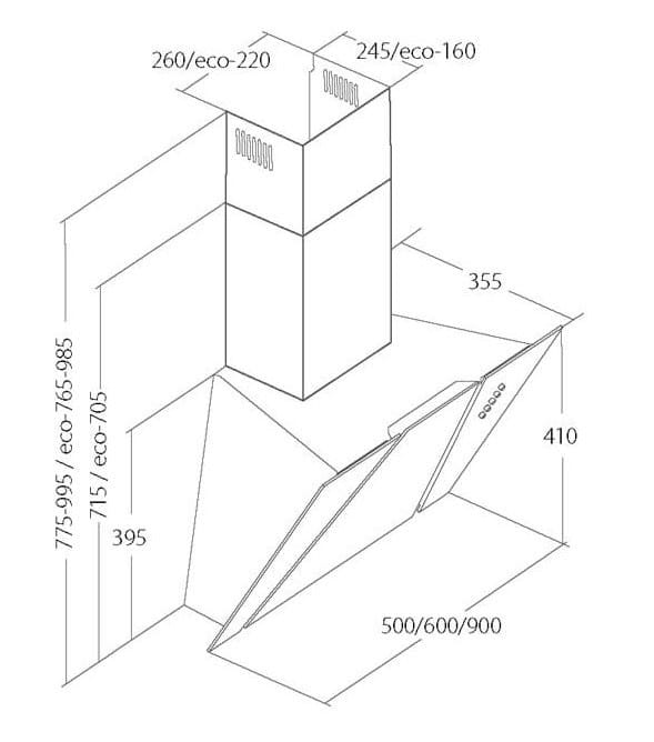 Okap kominowy AKPO WK-4 CETIAS 50 CZARNY (500mm; front czarne szkło)