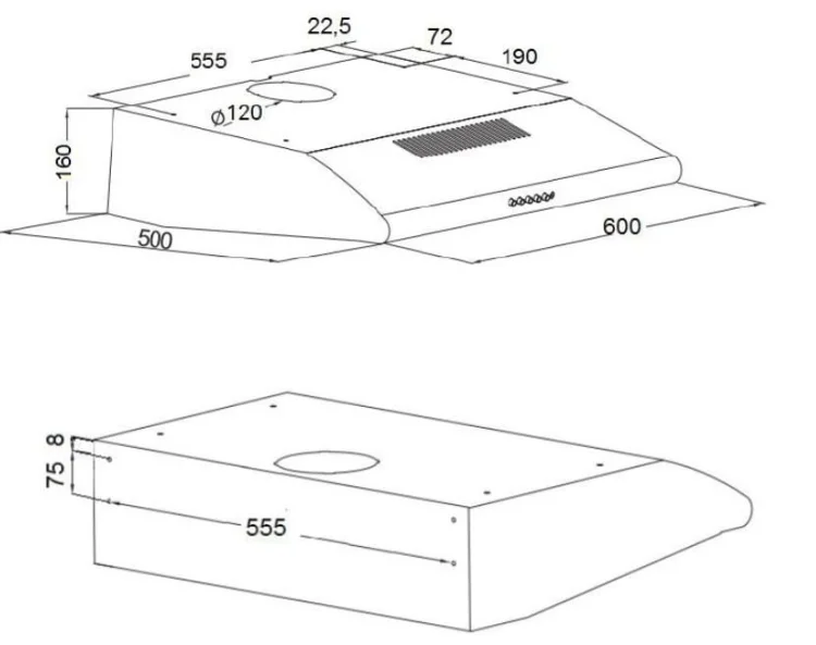 Okap podszafkowy AKPO WK-7 P 3060 SZARY (159,8 m3/h; 600mm; kolor szary)