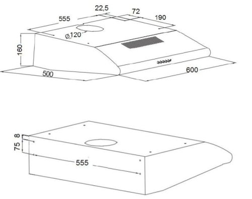 Okap podszafkowy AKPO WK-7 P 3060 CZARNY (159,8 m3/h; 600mm; kolor czarny)