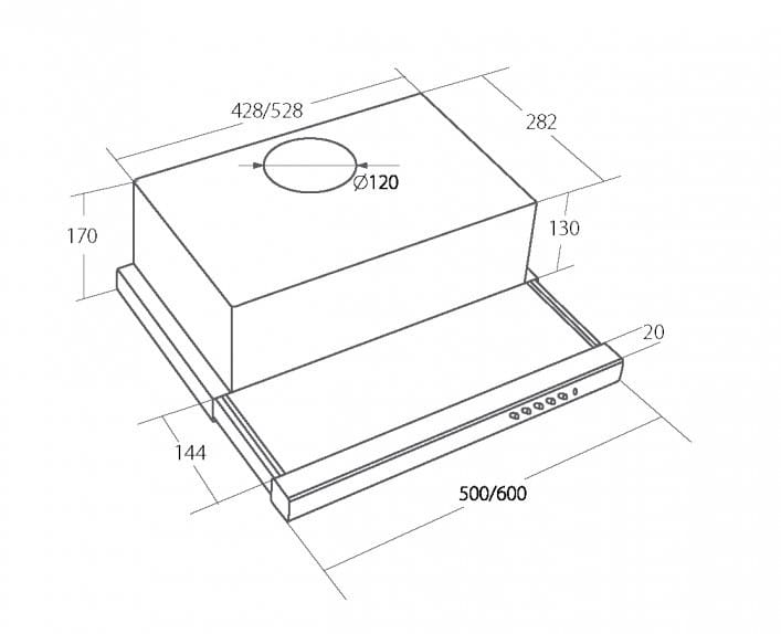 Okap podszafkowy teleskopowy AKPO WK-7 LIGHT ECO 50 INOX (265,5 m3/h; 500mm; kolor inox)