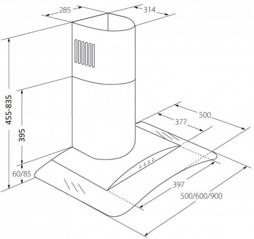 Okap kominowy AKPO WK-4 LARGO ECO 60 CZARNY (399,1 m3/h; 600mm; kolor czarny)