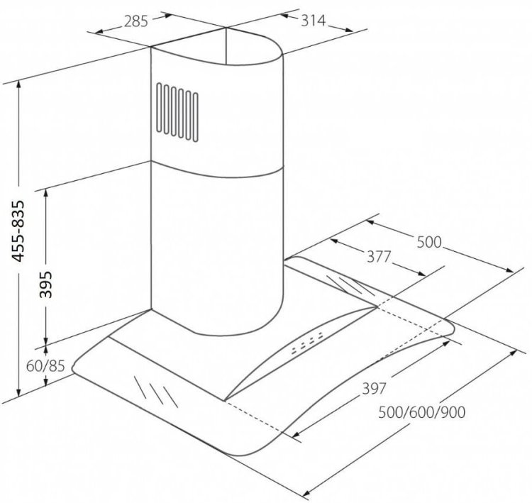 Okap kominowy AKPO WK-4 LARGO ECO 60 CZARNY (399,1 m3/h; 600mm; kolor czarny)