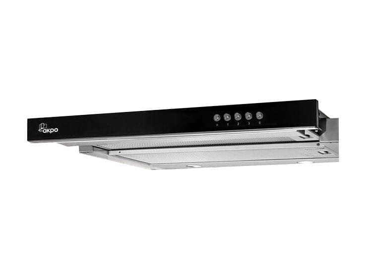 Okap podszafkowy teleskopowy AKPO WK-7 LIGHT GLASS 50 INOX CZARNY (265,5 m3/h; 500mm; kolor inox, front czarne szkło)