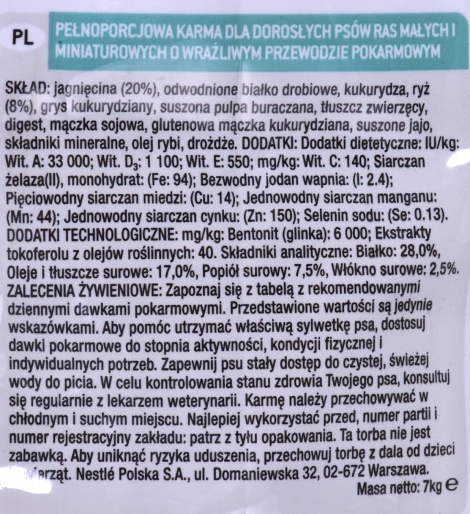 PURINA PRO PLAN Adult Small & Mini Sensitive 7kg