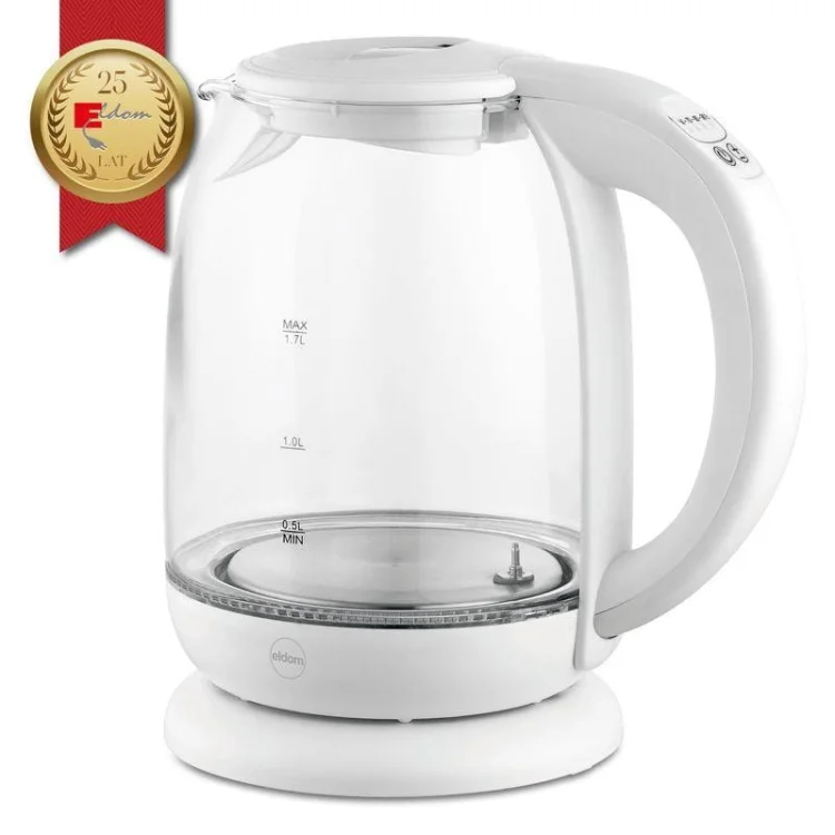 ELDOM CZAJNIK SZKLANY LUMI, POJ. 1,7 L,REG TEMP. WODY, 2200 W,BIAŁY C510B