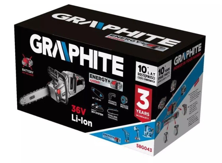Pilarka łańcuchowa bezszczotkowa akumulatorowa Graphite Energy+ 36V, Li-Ion,  prowadnica 14"