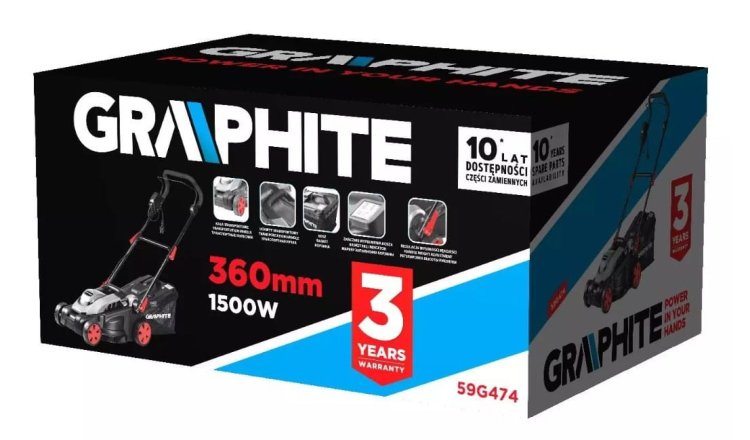 Kosiarka Elektryczna 1500W Graphite szerokość koszenia 360mm