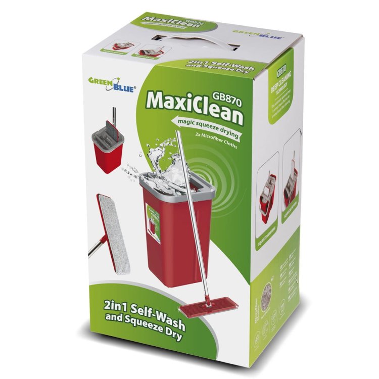 GREENBLUE MOP PŁASKI Z WIADREM I WYCISKACZEM MAXICLEAN + DWA WKŁADY MICROFIBRA HQ, POJEMNOŚĆ 8L GB870