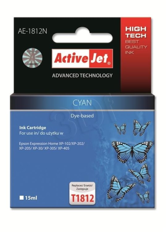 Activejet AE-1812N Tusz  (zamiennik Epson 18XL T1812; Supreme; 15 ml; niebieski)