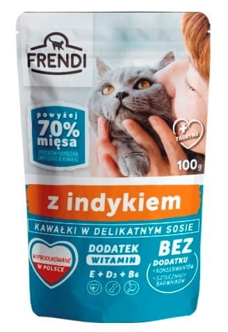 FRENDI Kawałki w sosie z indykiem dla kota 100g