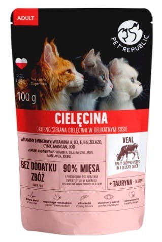 PetRepublic ADULT Fileciki z cielęciną dla kota 100g