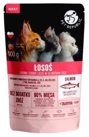PetRepublic ADULT Fileciki z łososiem dla kota 100g