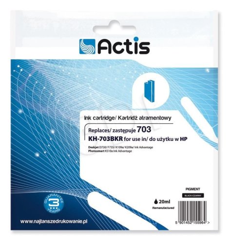 Tusz ACTIS KH-703BKR (zamiennik HP 703 CD887AE; Standard; 15 ml; czarny)