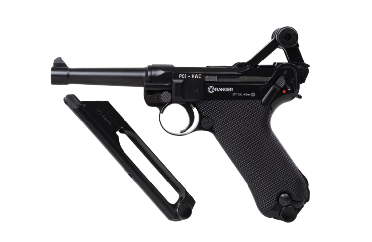 Wiatrówka pistolet RANGER P08 Parabellum KWC kal. 4,5 BBs BLOW BACK 21 strz. FULL METAL CO2 (AAKCMB410AZB)