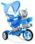 3-kołowy Rowerek dla dzieci Słonik Niebieski + Dźwięki + Daszek + Barierka + Podnóżek + Rączka + Płozy + Schowek