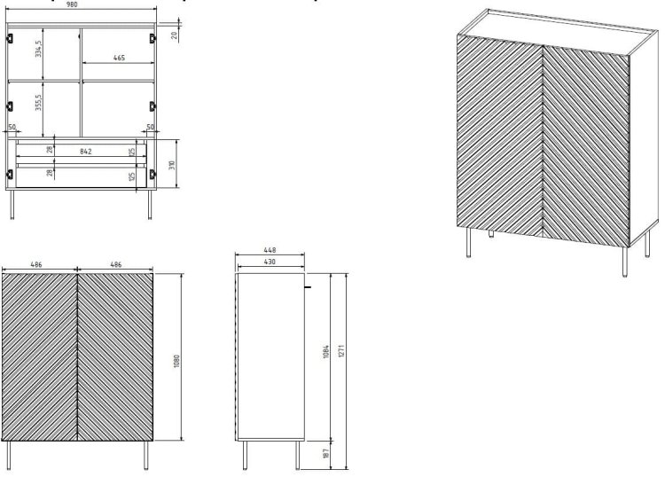 Regał 2D2SZ ONDA 98x45x127 czarny