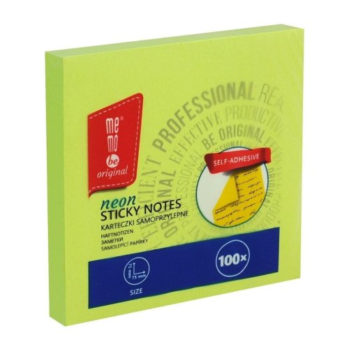 Bloczek samoprzylepny 75x75mm 100K neon MemoBe