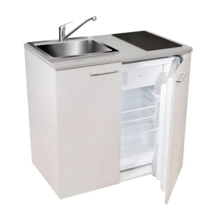 Minikuchnia zestaw AGD 4w1 MPM SMK-03 płyta indukcyjna, lodówka, szafka i zlew inox