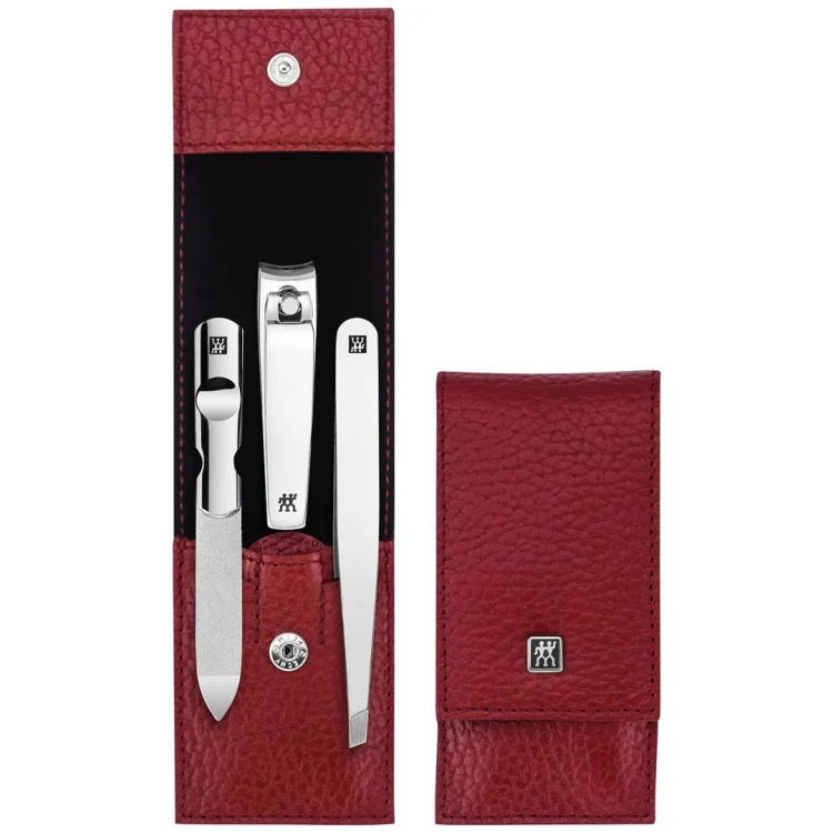 Zestaw podróżny Zwilling Classic Inox – skórzane etui, 3 elementy - Czerwony