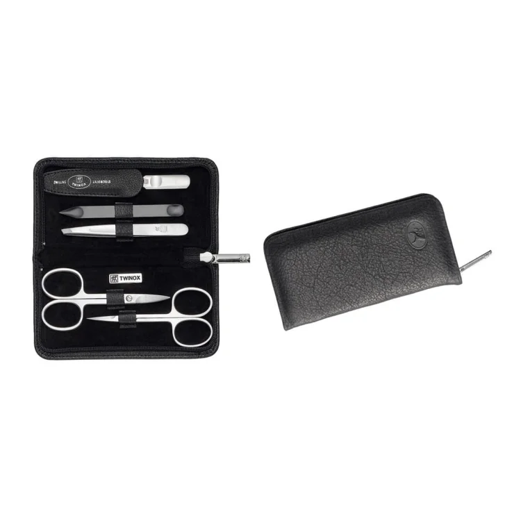 Zestaw do manicure Zwilling Twinox – czarne, skórzane etui, 5 elementów - Czarny