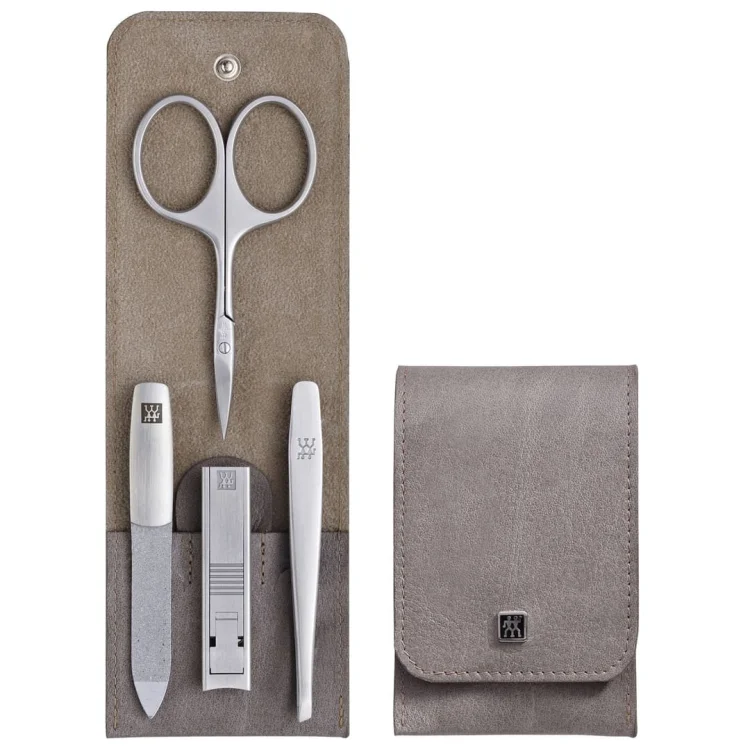 Zestaw do manicure Zwilling Twinox – taupe, skórzane etui, 4 elementy - Taupe