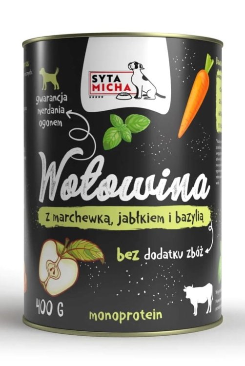SYTA MICHA mokra karma wołowina z marchewką, jabłkiem i bazylią 400g pies