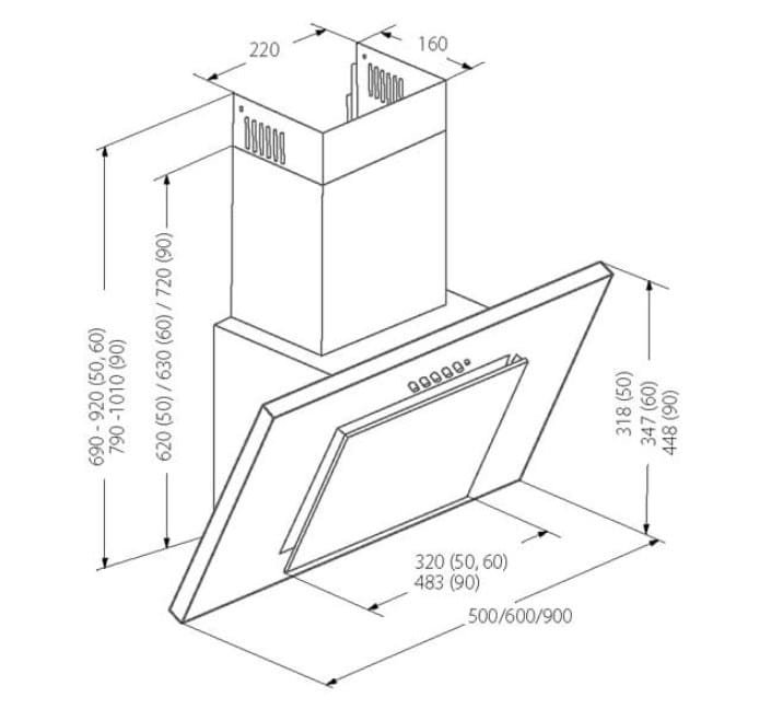 Okap kominowy AKPO WK-4 NERO ECO 60 SZARY / CZARNA SZYBA (320 m3/h; szer. 60cm; czarny, szary)