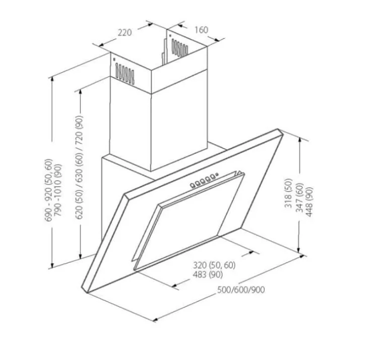Okap kominowy AKPO WK-4 NERO LINE ECO 50 CZARNY (162 m3/h; 500mm; kolor czarny)