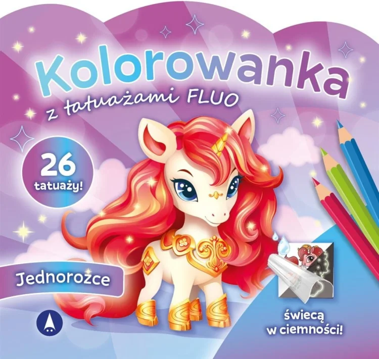 Kolorowanka z tatuażami fluo Jednorożce