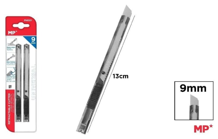 Nóż do papieru wysuwany czarny 9mm 2szt