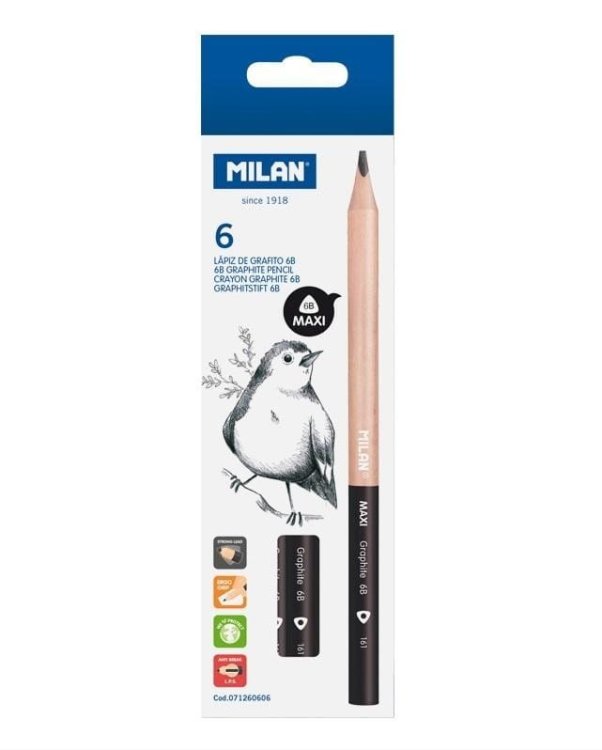 Ołówki trójkątne Maxi 6B 6szt MILAN