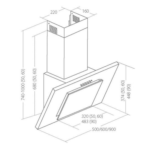 Okap kominowy AKPO WK-4 NERO ECO 60 SZARY / SZYBA SZARA (162 m3/h; 600mm; kolor inox)