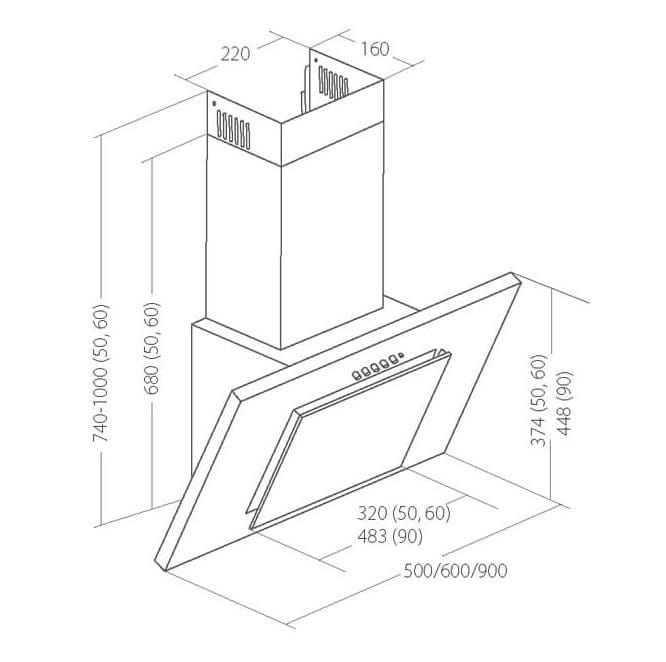 Okap kominowy AKPO WK-4 NERO ECO 60 SZARY / SZYBA SZARA (162 m3/h; 600mm; kolor inox)