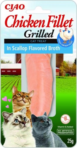 INABA Grilled Chicken Filet z kurczaka w bulionie o smaku przegrzebków - przysmak dla kota - 25 g