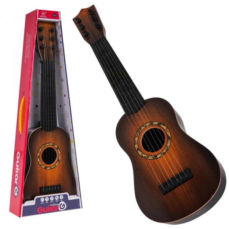 Gitara Klasyczna dla dzieci 3+ Ciemny Brąz Zabawkowy Instrument + 6 Metalowych Strun