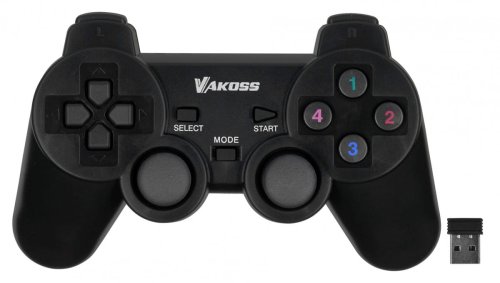 VAKOSS GAMEPAD BEZPRZEWODOWY USB Z FUNKCJĄ DUAL SHOCK, PC/PS3, TRYB CYFROWY I ANALOGOWY,  GP-4705BK CZARNY
