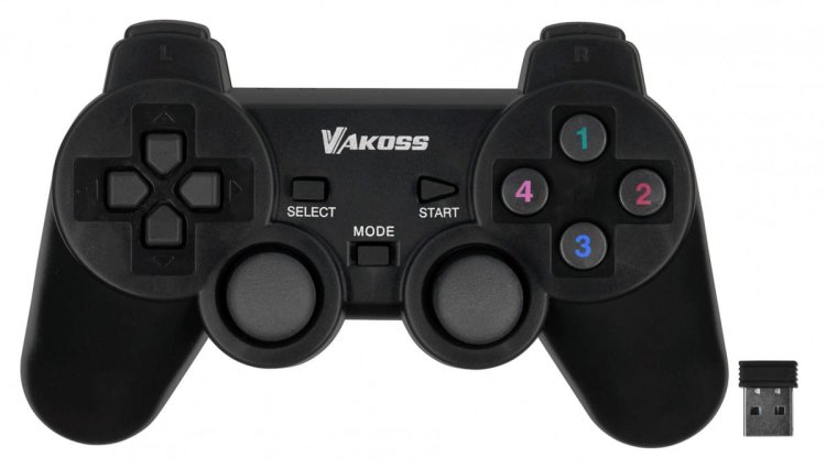 VAKOSS GAMEPAD BEZPRZEWODOWY USB Z FUNKCJĄ DUAL SHOCK, PC/PS3, TRYB CYFROWY I ANALOGOWY,  GP-4705BK CZARNY