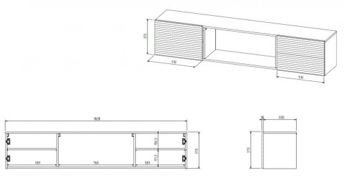 Szafka RTV TULA 183x35x37 czarny mat + czarny kominek