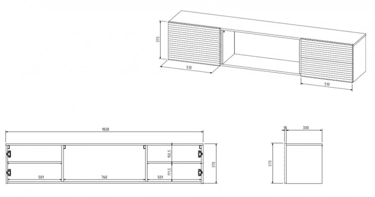 Szafka RTV TULA 183x35x37 czarny mat + czarny kominek