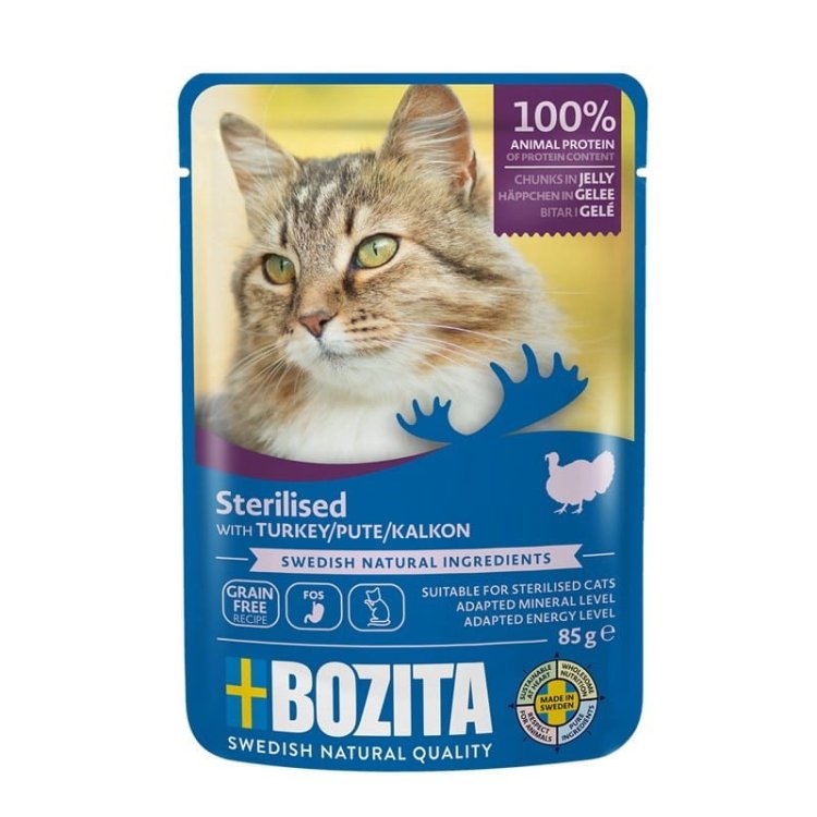 Bozita Sterylizowane kawałki w galaretce z indykiem- mokra karma dla kota -  85g